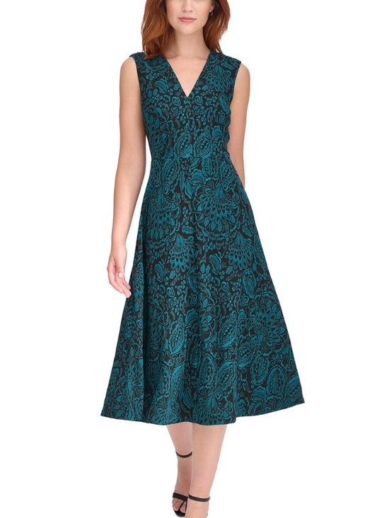 Tommy Hilfiger Dresses & Skirts - NWOT Tommy Hilfiger V-Neck Printed Midi Dress in Black/Cypress Size L Never Worn